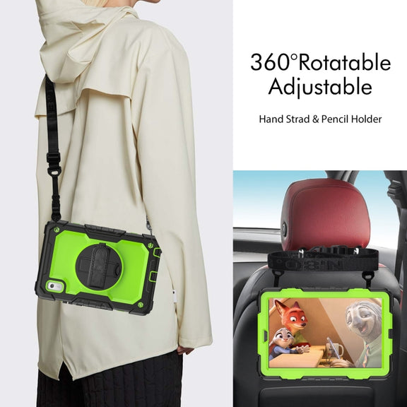 For Lenovo Tab M9 Silicone Hybrid PC Tablet Case with Shoulder Strap(Yellow Green PC)