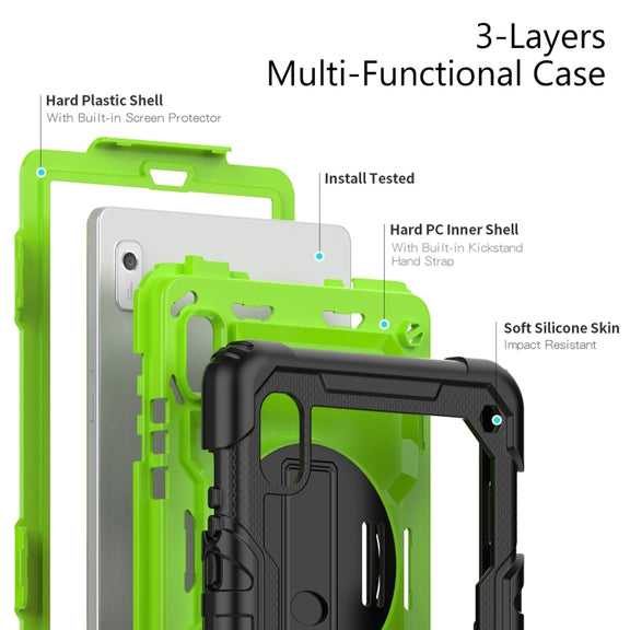 For Lenovo Tab M9 Silicone Hybrid PC Tablet Case with Shoulder Strap(Yellow Green PC)