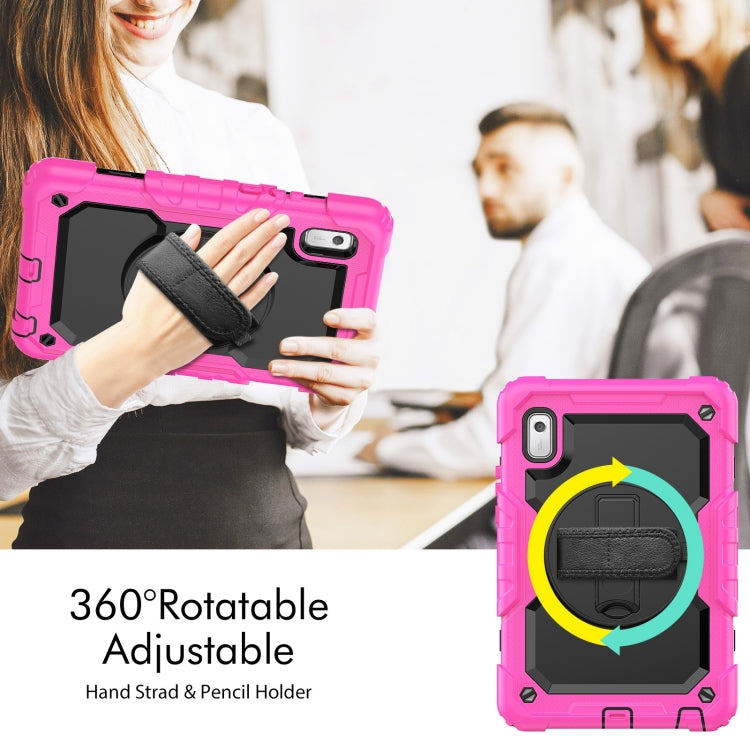 For Lenovo Tab M9 Silicone Hybrid PC Tablet Case with Shoulder Strap(Rose Red)