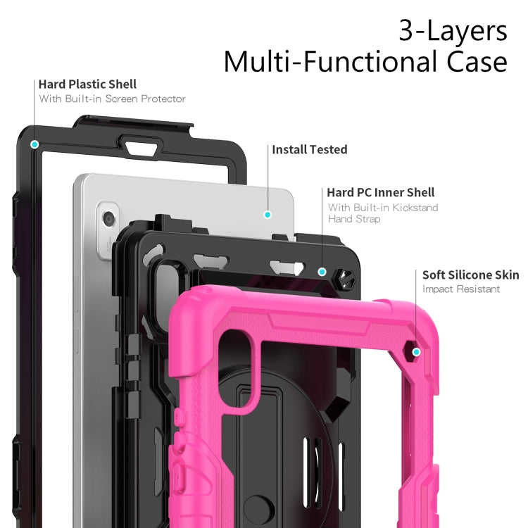 For Lenovo Tab M9 Silicone Hybrid PC Tablet Case with Shoulder Strap(Rose Red)