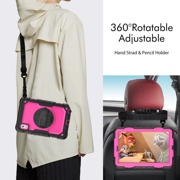 For Lenovo Tab M9 Silicone Hybrid PC Tablet Case with Shoulder Strap(Rose Red PC)