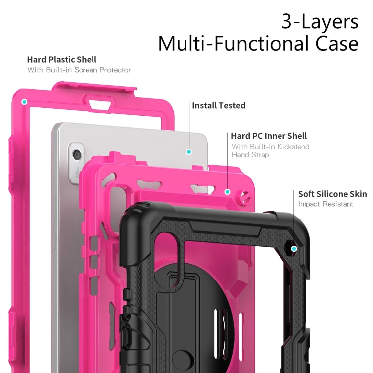 For Lenovo Tab M9 Silicone Hybrid PC Tablet Case with Shoulder Strap(Rose Red PC)