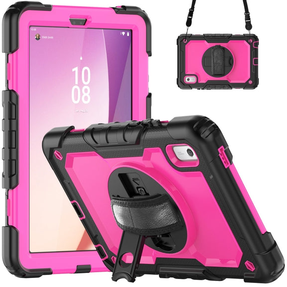 For Lenovo Tab M9 Silicone Hybrid PC Tablet Case with Shoulder Strap(Rose Red PC)