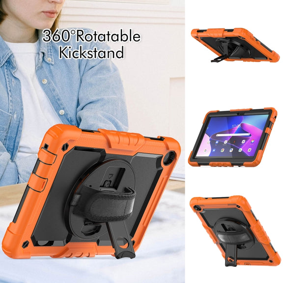 For Lenovo Tab M10 10.1 Gen 3rd Silicone Hybrid PC Tablet Case with Shoulder Strap(Orange)