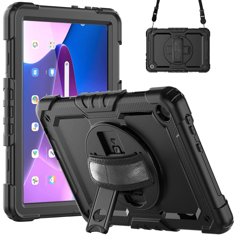 For Lenovo Tab M10 10.1 Gen 3rd Silicone Hybrid PC Tablet Case with Shoulder Strap(Black)