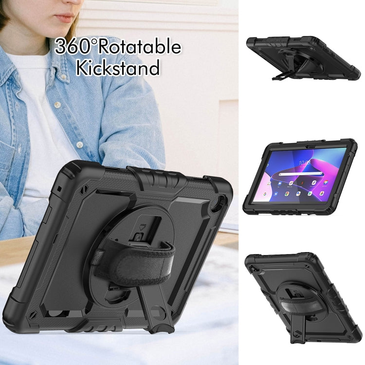 For Lenovo Tab M10 10.1 Gen 3rd Silicone Hybrid PC Tablet Case with Shoulder Strap(Black)
