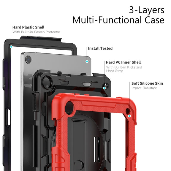 For Lenovo Tab M10 10.1 Gen 3rd Silicone Hybrid PC Tablet Case with Shoulder Strap(Red)