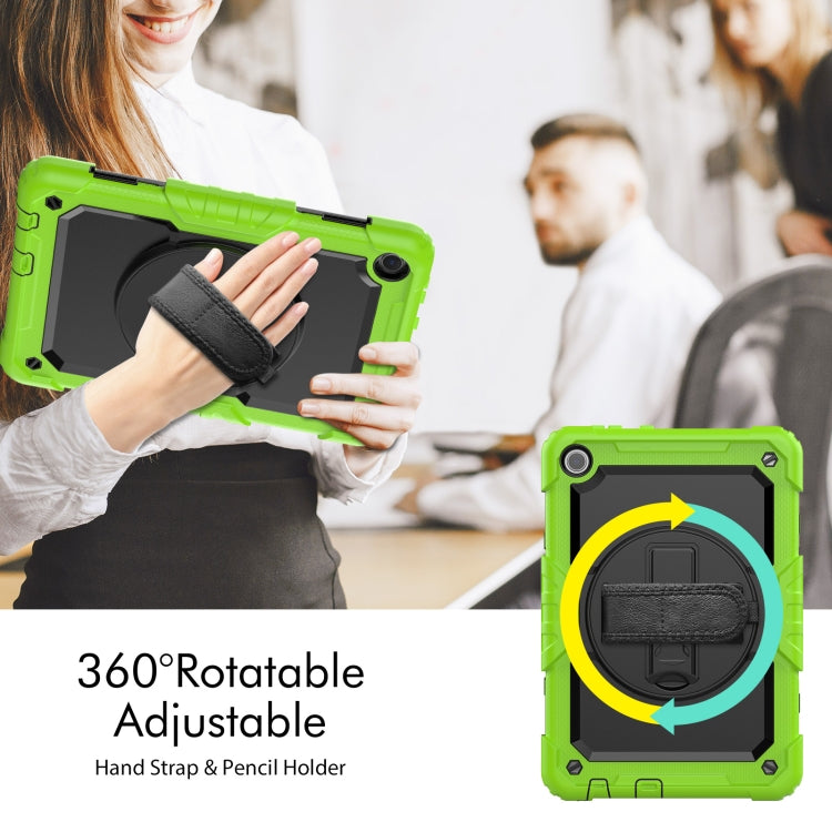 For Lenovo Tab M10 10.1 Gen 3rd Silicone Hybrid PC Tablet Case with Shoulder Strap(Yellow Green)