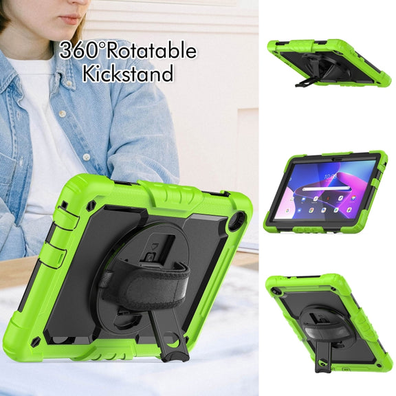 For Lenovo Tab M10 10.1 Gen 3rd Silicone Hybrid PC Tablet Case with Shoulder Strap(Yellow Green)
