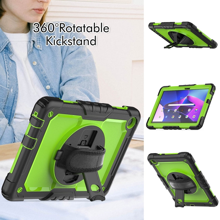 For Lenovo Tab M10 10.1 Gen 3rd Silicone Hybrid PC Tablet Case with Shoulder Strap(Yellow Green PC)