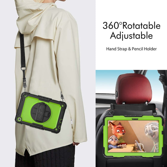 For Lenovo Tab M10 10.1 Gen 3rd Silicone Hybrid PC Tablet Case with Shoulder Strap(Yellow Green PC)