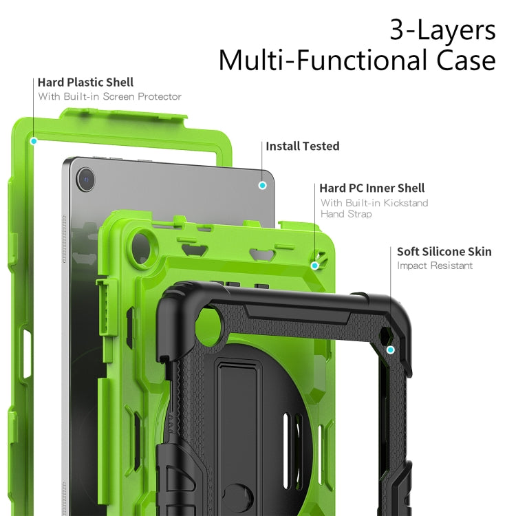For Lenovo Tab M10 10.1 Gen 3rd Silicone Hybrid PC Tablet Case with Shoulder Strap(Yellow Green PC)