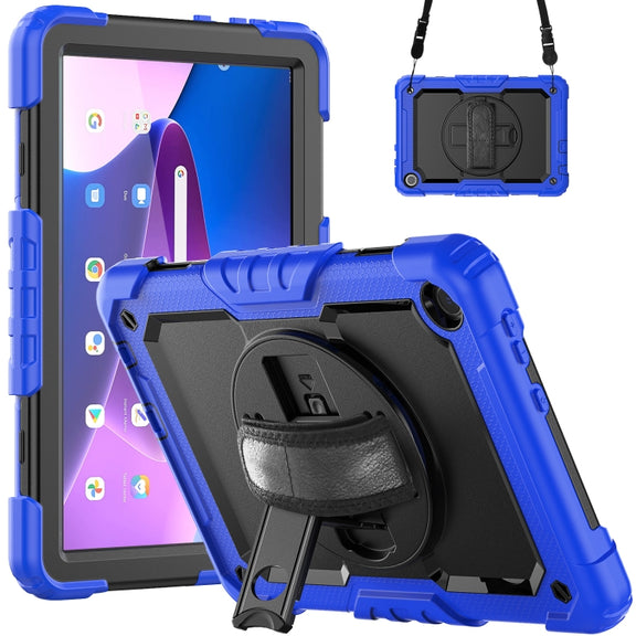 For Lenovo Tab M10 10.1 Gen 3rd Silicone Hybrid PC Tablet Case with Shoulder Strap(Blue)