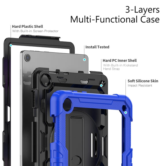 For Lenovo Tab M10 10.1 Gen 3rd Silicone Hybrid PC Tablet Case with Shoulder Strap(Blue)