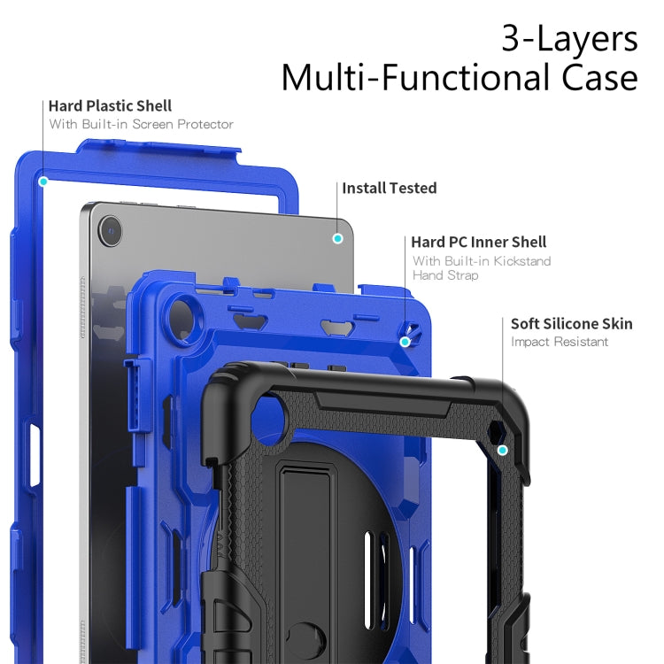For Lenovo Tab M10 10.1 Gen 3rd Silicone Hybrid PC Tablet Case with Shoulder Strap(Blue PC)