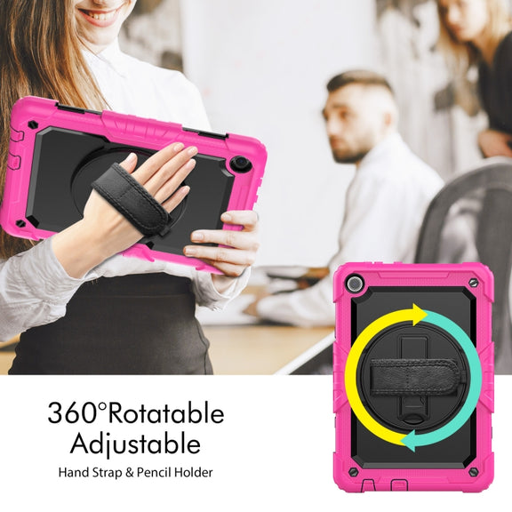 For Lenovo Tab M10 10.1 Gen 3rd Silicone Hybrid PC Tablet Case with Shoulder Strap(Rose Red)