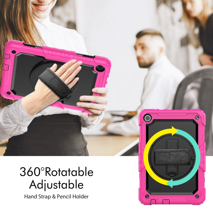 For Lenovo Tab M10 10.1 Gen 3rd Silicone Hybrid PC Tablet Case with Shoulder Strap(Rose Red)