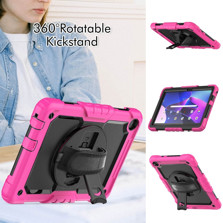 For Lenovo Tab M10 10.1 Gen 3rd Silicone Hybrid PC Tablet Case with Shoulder Strap(Rose Red)