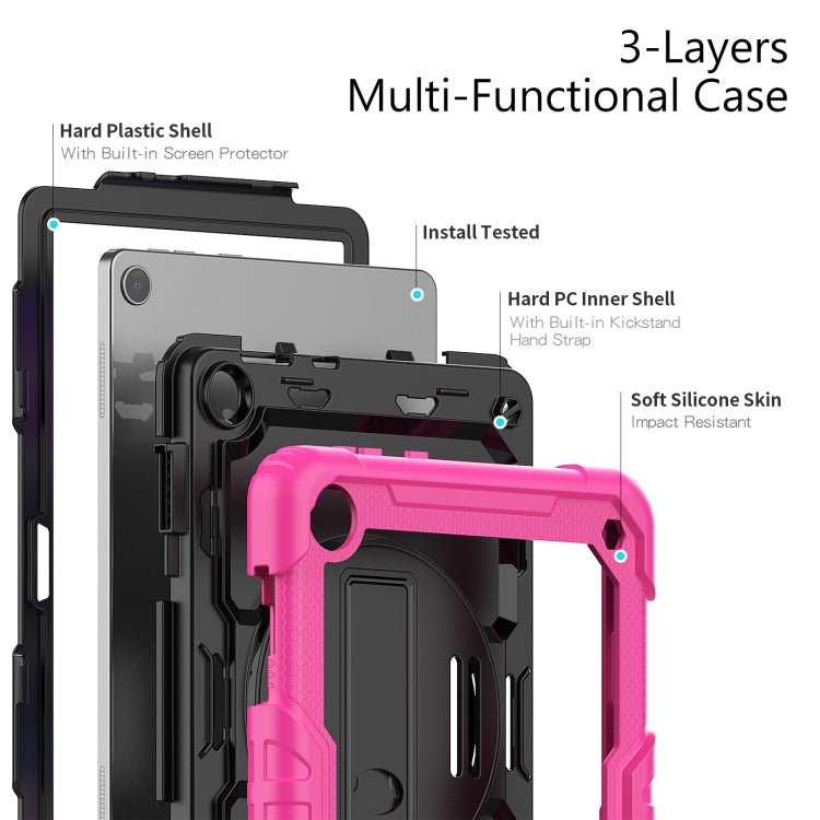 For Lenovo Tab M10 10.1 Gen 3rd Silicone Hybrid PC Tablet Case with Shoulder Strap(Rose Red)