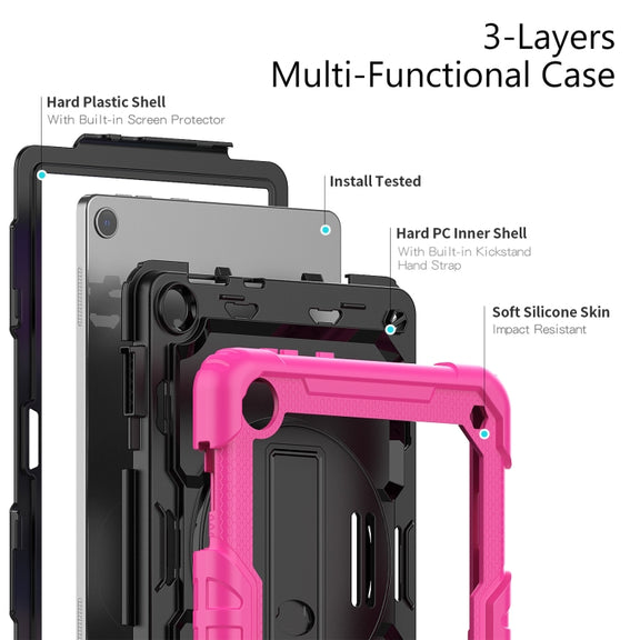 For Lenovo Tab M10 10.1 Gen 3rd Silicone Hybrid PC Tablet Case with Shoulder Strap(Rose Red)