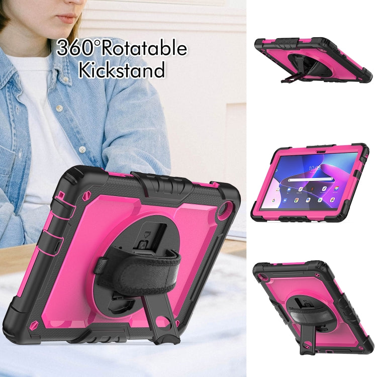 For Lenovo Tab M10 10.1 Gen 3rd Silicone Hybrid PC Tablet Case with Shoulder Strap(Rose Red PC)