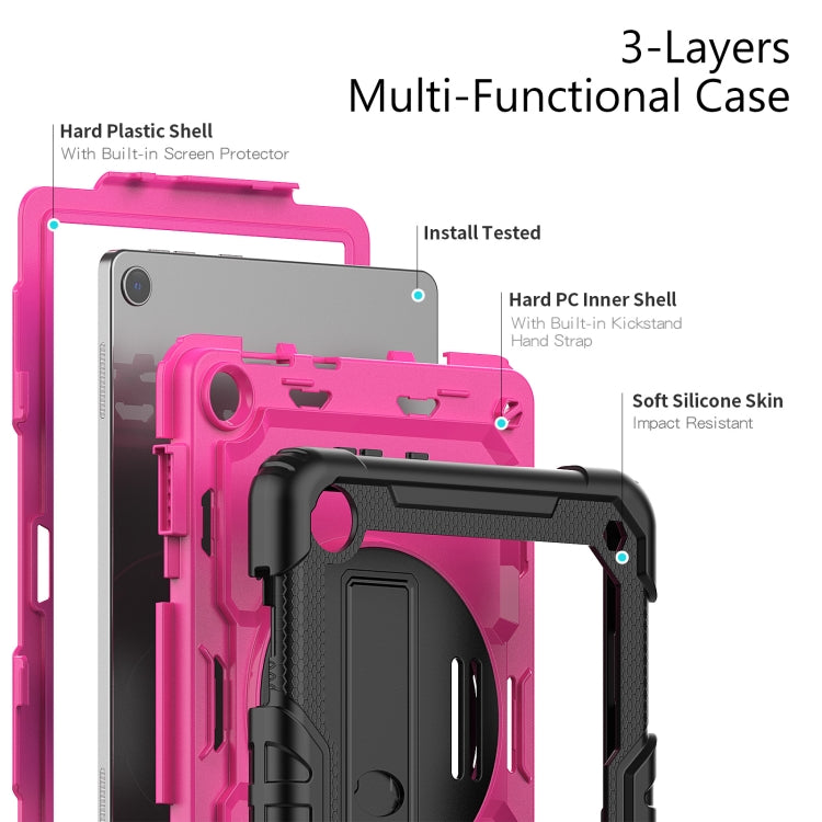 For Lenovo Tab M10 10.1 Gen 3rd Silicone Hybrid PC Tablet Case with Shoulder Strap(Rose Red PC)
