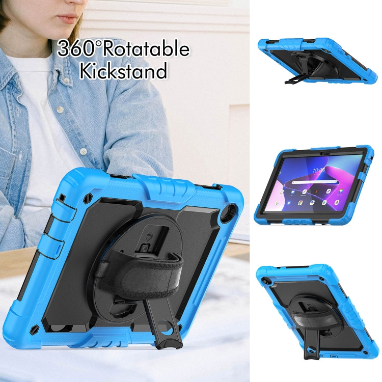 For Lenovo Tab M10 10.1 Gen 3rd Silicone Hybrid PC Tablet Case with Shoulder Strap(Light Blue)