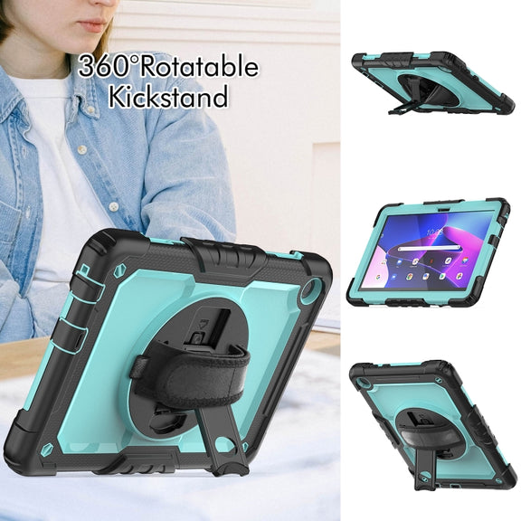 For Lenovo Tab M10 10.1 Gen 3rd Silicone Hybrid PC Tablet Case with Shoulder Strap(Light Blue PC)