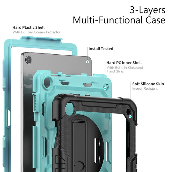 For Lenovo Tab M10 10.1 Gen 3rd Silicone Hybrid PC Tablet Case with Shoulder Strap(Light Blue PC)
