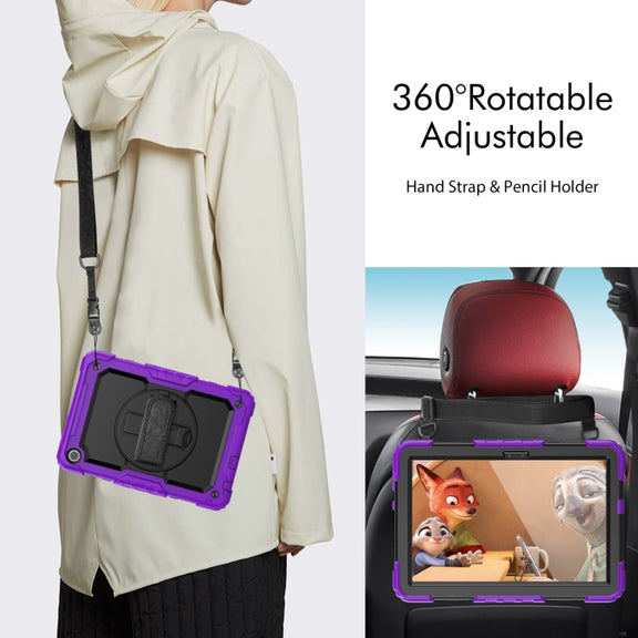For Lenovo Tab M10 10.1 Gen 3rd Silicone Hybrid PC Tablet Case with Shoulder Strap(Purple)