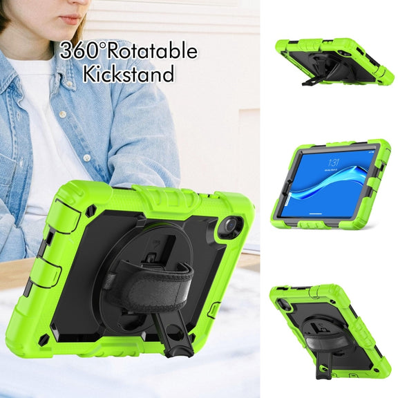 For Lenovo Tab M8 HD 2020/2019 Silicone Hybrid PC Tablet Case with Shoulder Strap(Yellow Green)