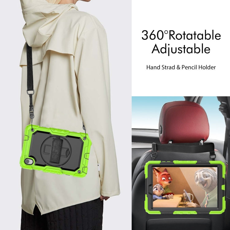 For Lenovo Tab M8 HD 2020/2019 Silicone Hybrid PC Tablet Case with Shoulder Strap(Yellow Green)