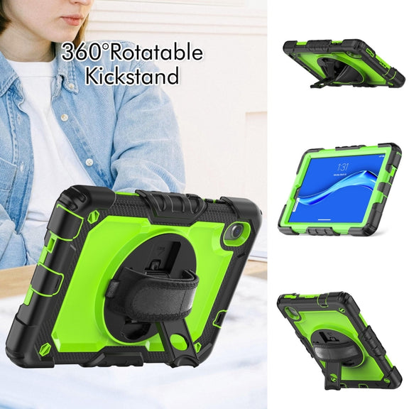 For Lenovo Tab M8 HD 2020/2019 Silicone Hybrid PC Tablet Case with Shoulder Strap(Yellow Green PC)