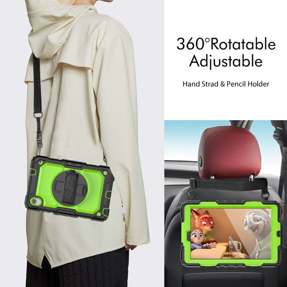 For Lenovo Tab M8 HD 2020/2019 Silicone Hybrid PC Tablet Case with Shoulder Strap(Yellow Green PC)