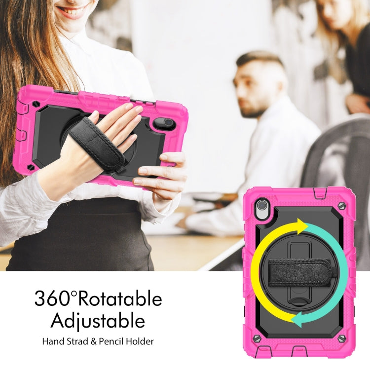 For Lenovo Tab M8 HD 2020/2019 Silicone Hybrid PC Tablet Case with Shoulder Strap(Rose Red)