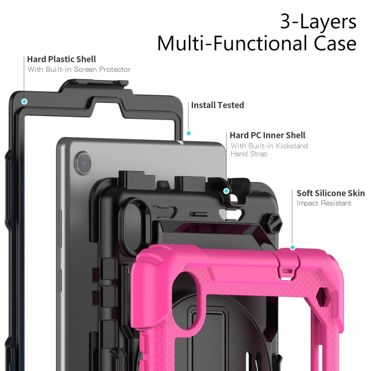 For Lenovo Tab M8 HD 2020/2019 Silicone Hybrid PC Tablet Case with Shoulder Strap(Rose Red)
