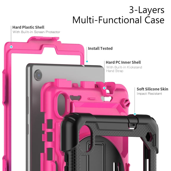 For Lenovo Tab M8 HD 2020/2019 Silicone Hybrid PC Tablet Case with Shoulder Strap(Rose Red PC)