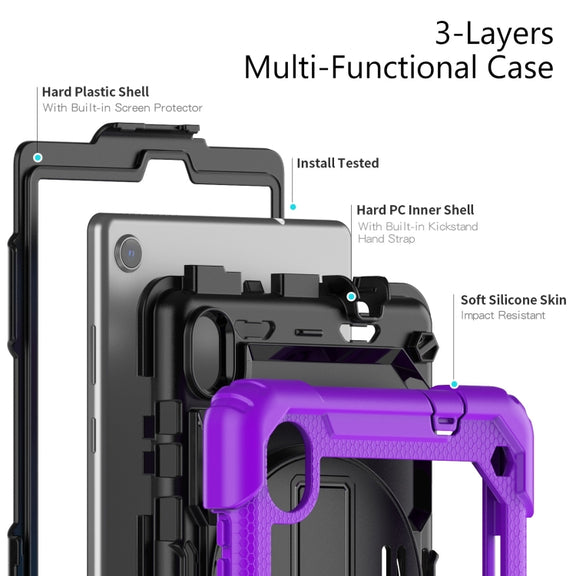 For Lenovo Tab M8 HD 2020/2019 Silicone Hybrid PC Tablet Case with Shoulder Strap(Purple)