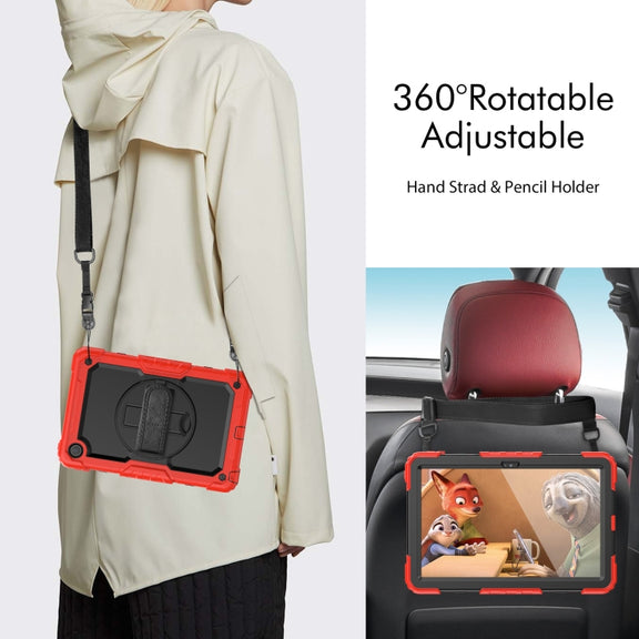 For Lenovo Tab M10 Plus 10.6 Gen 3rd Silicone Hybrid PC Tablet Case with Shoulder Strap(Red)