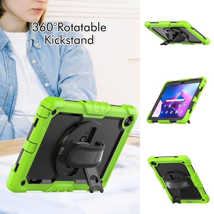 For Lenovo Tab M10 Plus 10.6 Gen 3rd Silicone Hybrid PC Tablet Case with Shoulder Strap(Yellow Green)