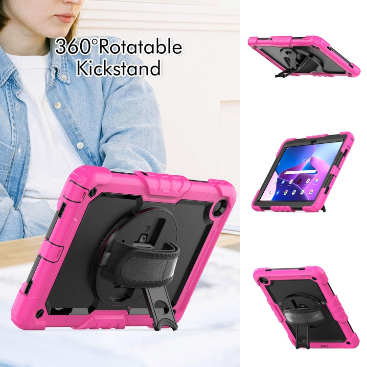 For Lenovo Tab M10 Plus 10.6 Gen 3rd Silicone Hybrid PC Tablet Case with Shoulder Strap(Rose Red)