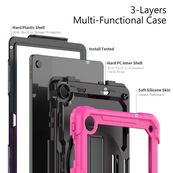 For Lenovo Tab M10 Plus 10.6 Gen 3rd Silicone Hybrid PC Tablet Case with Shoulder Strap(Rose Red)