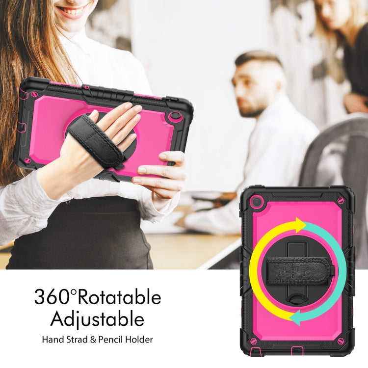 For Lenovo Tab M10 Plus 10.6 Gen 3rd Silicone Hybrid PC Tablet Case with Shoulder Strap(Rose Red PC)
