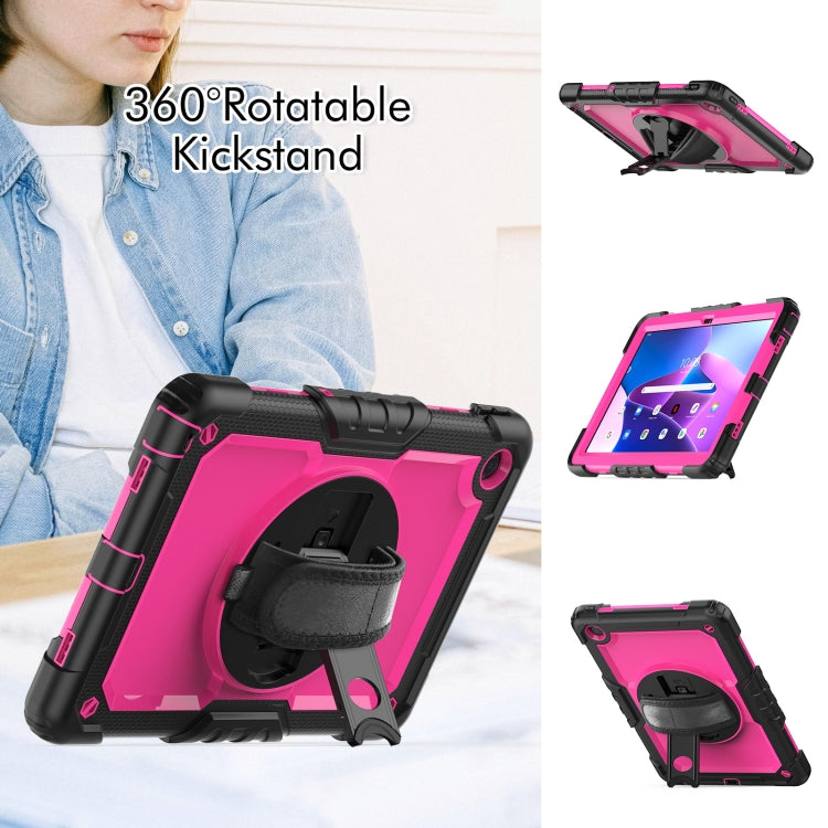 For Lenovo Tab M10 Plus 10.6 Gen 3rd Silicone Hybrid PC Tablet Case with Shoulder Strap(Rose Red PC)
