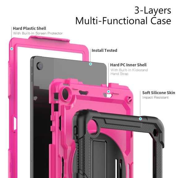 For Lenovo Tab M10 Plus 10.6 Gen 3rd Silicone Hybrid PC Tablet Case with Shoulder Strap(Rose Red PC)