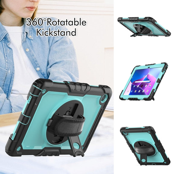 For Lenovo Tab M10 Plus 10.6 Gen 3rd Silicone Hybrid PC Tablet Case with Shoulder Strap(Light Blue PC)