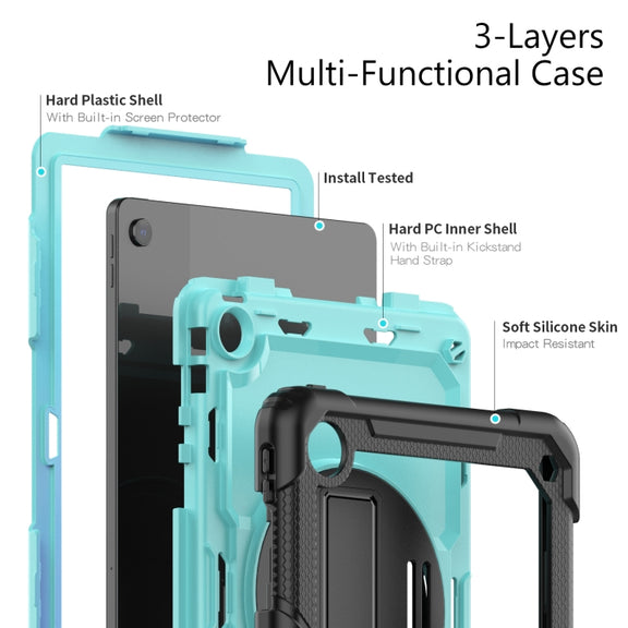 For Lenovo Tab M10 Plus 10.6 Gen 3rd Silicone Hybrid PC Tablet Case with Shoulder Strap(Light Blue PC)