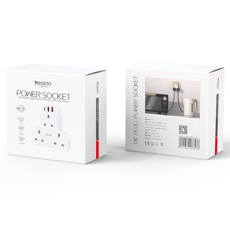 Yesido MC-15 PD+QC 3.0 3250W Home High Power Fast Charging Socket, Plug Type:UK Plug(White)