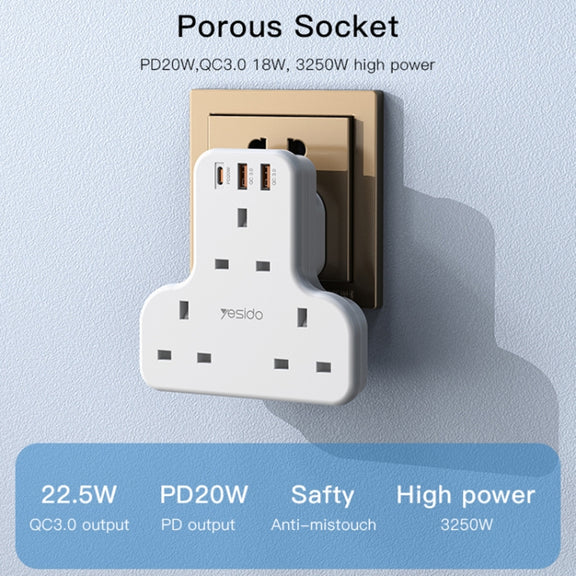 Yesido MC-15 PD+QC 3.0 3250W Home High Power Fast Charging Socket, Plug Type:UK Plug(White)