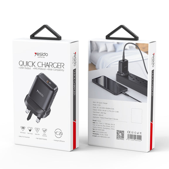 Yesido YC-29 PD 25W Type-C Port Fast Charger(UK Plug)